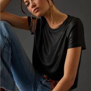 Anthropologie Porridge Metallic Black Tee